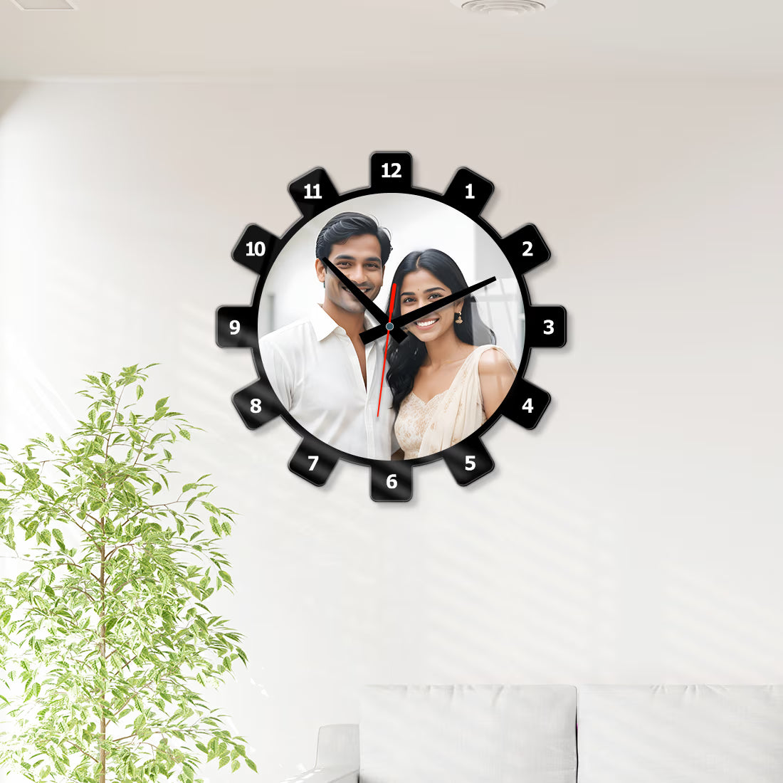 Fashionury Acrylic Wall Clock with Black Square Numbering and custom photo