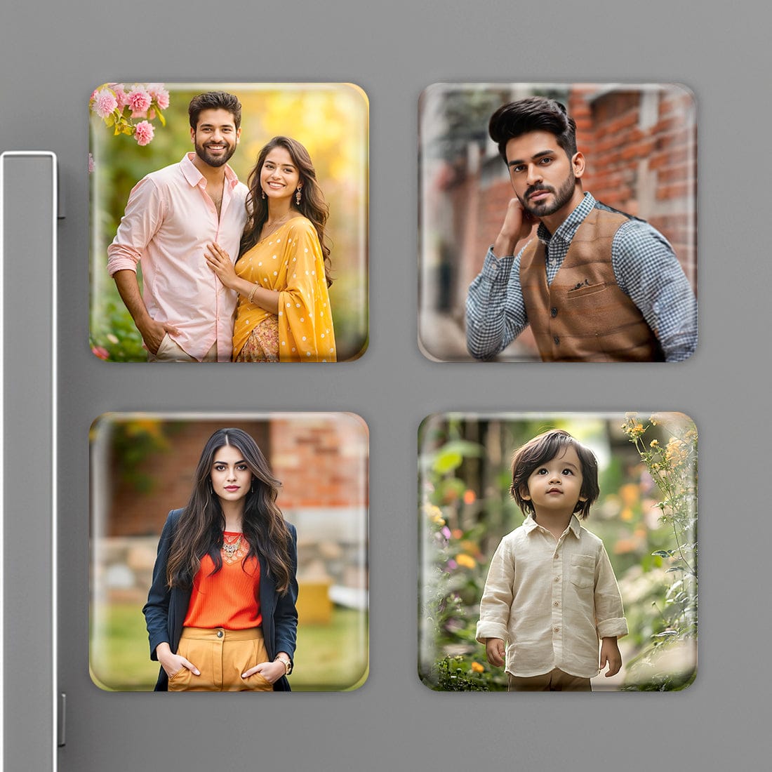 Fashionury Customised Acrylic Fridge Magents Custom Photo Set of 4 for home decor 