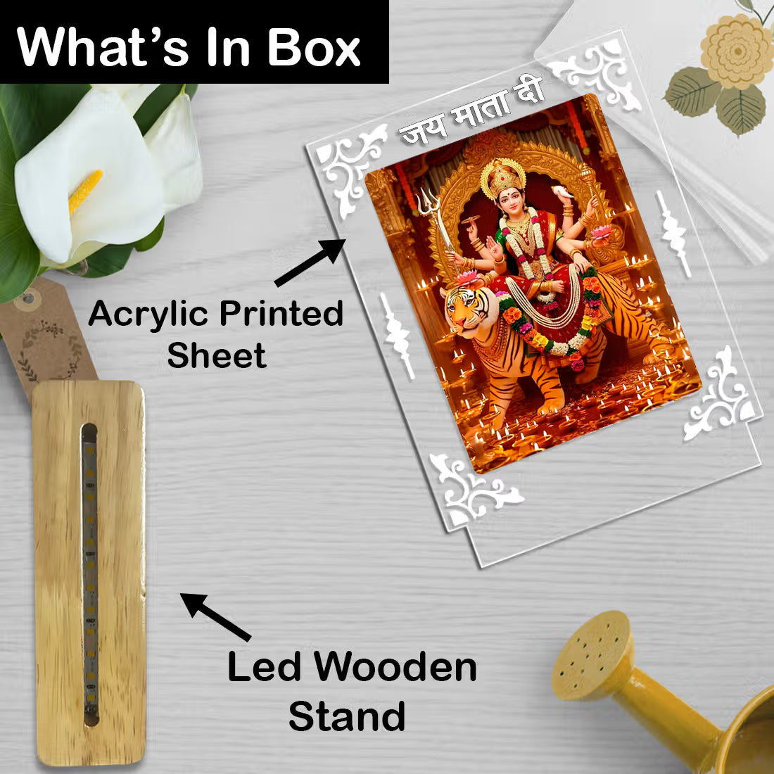Buy Online Fashionury Acrylic Spiritual Lamp Maa Durga's Acrylic Led Lamp - Wooden Stand-D2