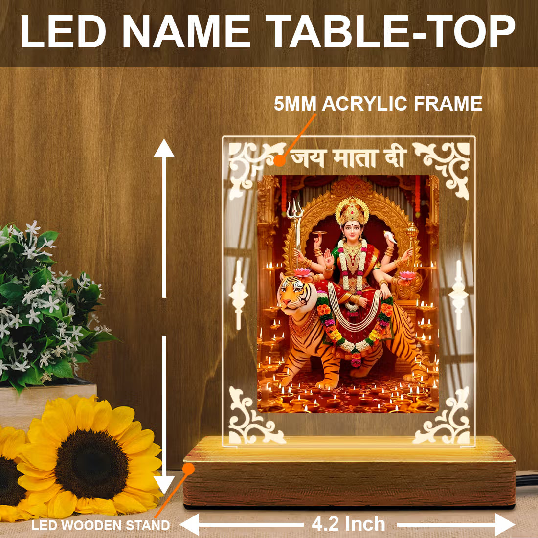 Buy Online Fashionury Acrylic Spiritual Lamp Maa Durga's Acrylic Led Lamp - Wooden Stand-D2