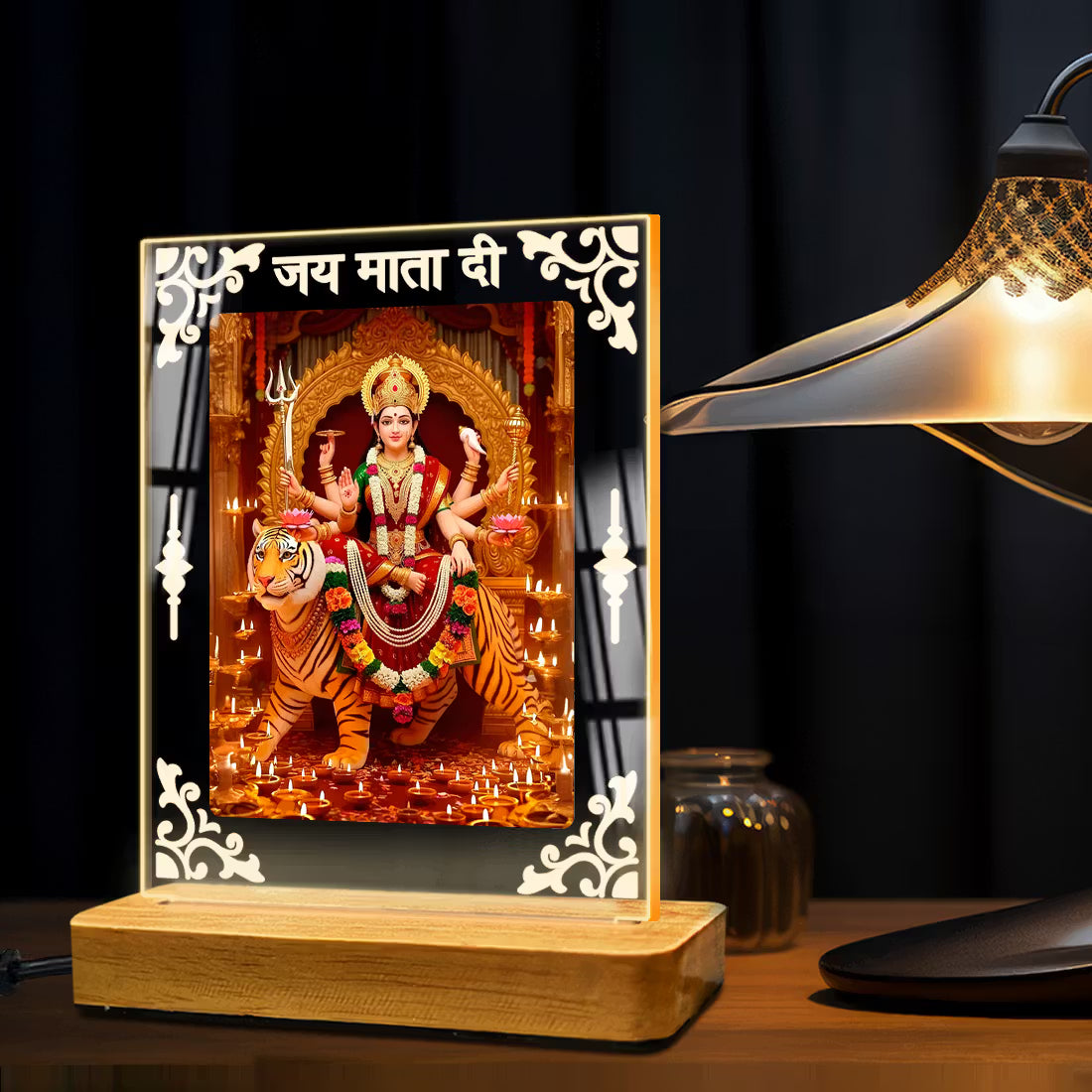 Buy Online Fashionury Acrylic Spiritual Lamp Maa Durga's Acrylic Led Lamp - Wooden Stand-D2