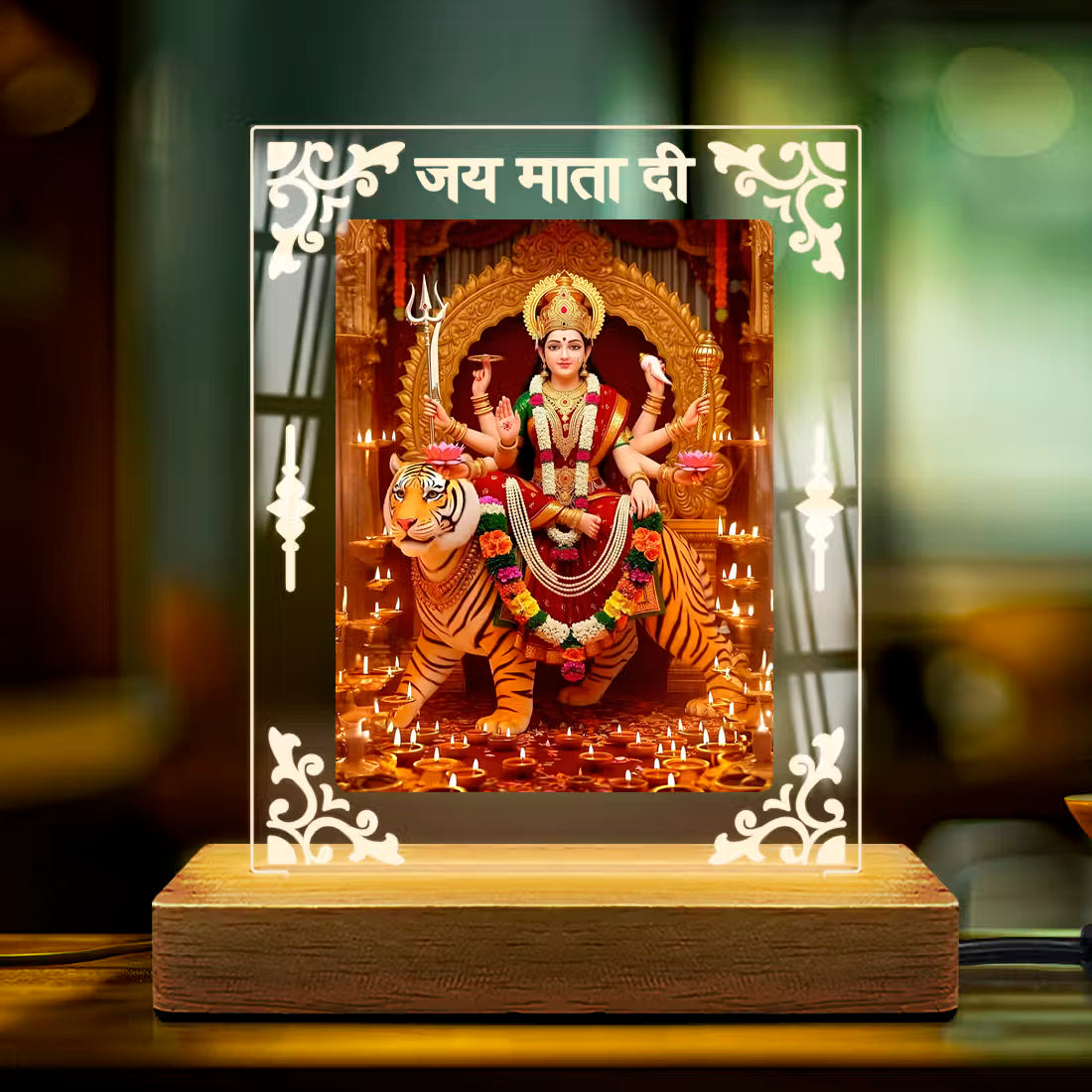 Buy Online Fashionury Acrylic Spiritual Lamp Maa Durga's Acrylic Led Lamp - Wooden Stand-D2