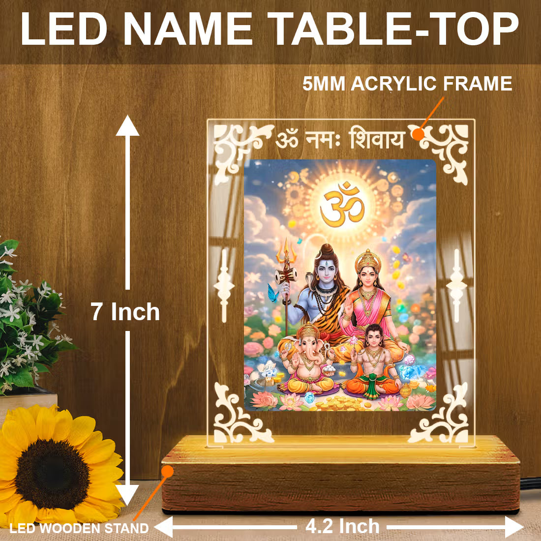 Buy Online Fashionury Acrylic Spiritual Lamp Shiv Parivar Acrylic Led Lamp - Wooden Stand-D4