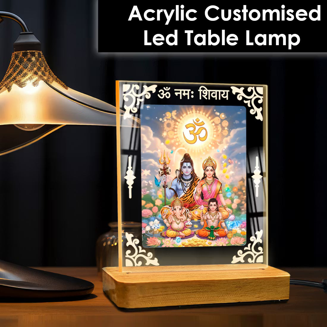 Buy Online Fashionury Acrylic Spiritual Lamp Shiv Parivar Acrylic Led Lamp - Wooden Stand-D4