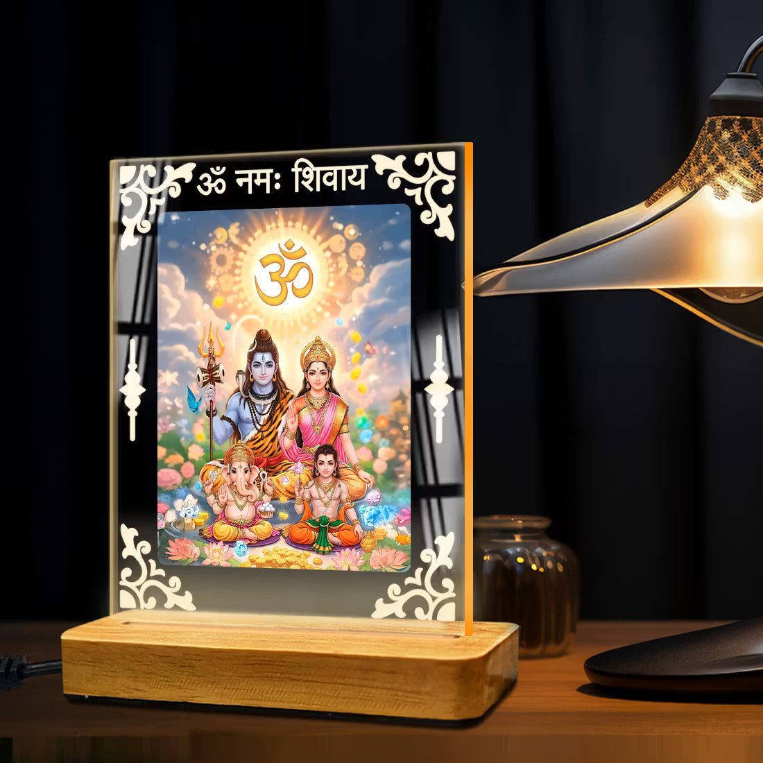 Buy Online Fashionury Acrylic Spiritual Lamp Shiv Parivar Acrylic Led Lamp - Wooden Stand-D4