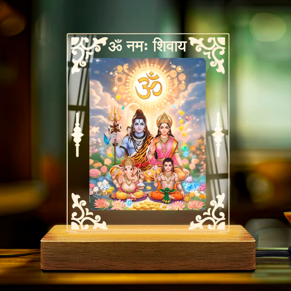 Buy Online Fashionury Acrylic Spiritual Lamp Shiv Parivar Acrylic Led Lamp - Wooden Stand-D4