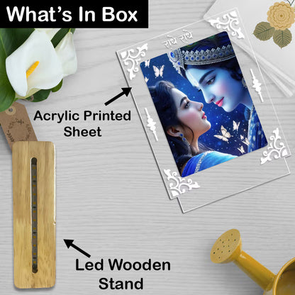 Buy Online Fashionury Acrylic Spiritual Lamp Shree Radha-Krishna Acrylic Led Lamp - Wooden Stand-D1