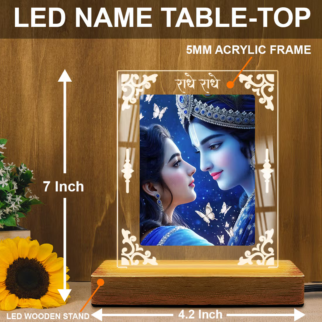 Buy Online Fashionury Acrylic Spiritual Lamp Shree Radha-Krishna Acrylic Led Lamp - Wooden Stand-D1