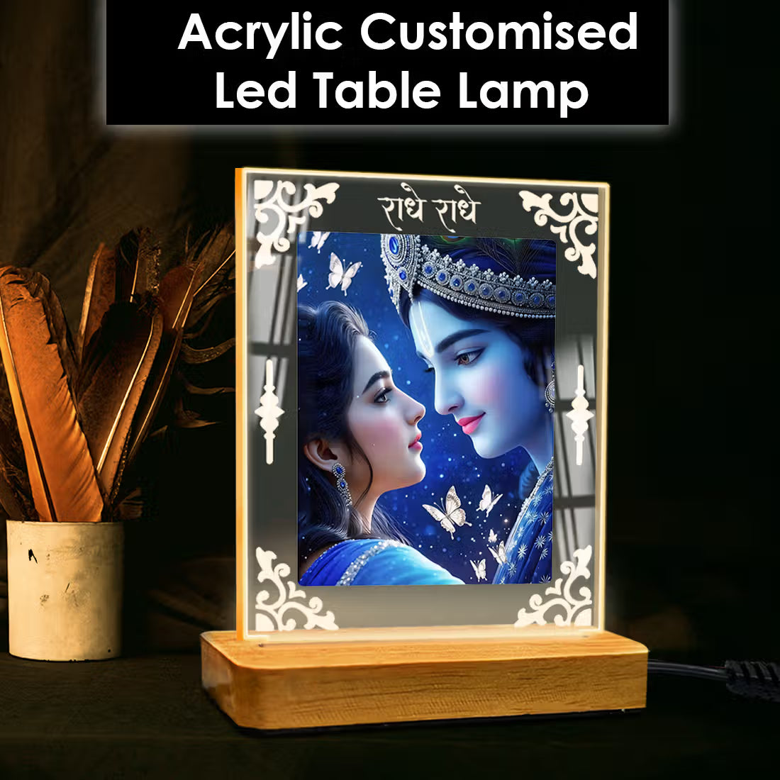 Buy Online Fashionury Acrylic Spiritual Lamp Shree Radha-Krishna Acrylic Led Lamp - Wooden Stand-D1
