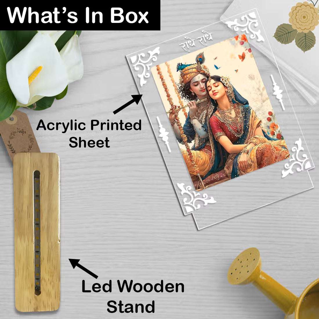 Buy Online Fashionury Acrylic Spiritual Lamp Shree Radha-Krishna Acrylic Led Lamp - Wooden Stand D3