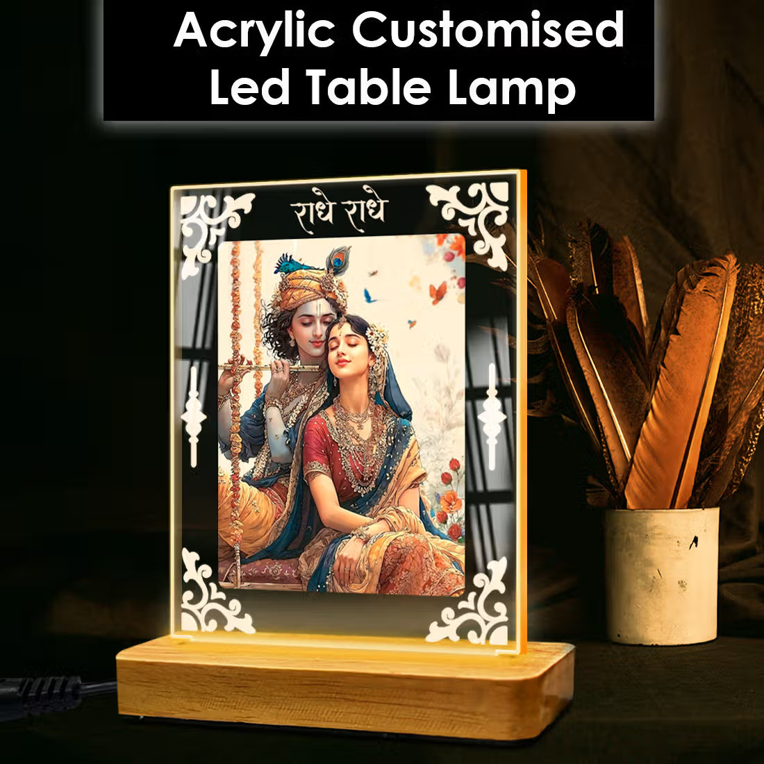 Buy Online Fashionury Acrylic Spiritual Lamp Shree Radha-Krishna Acrylic Led Lamp - Wooden Stand D3