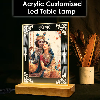 Buy Online Fashionury Acrylic Spiritual Lamp Shree Radha-Krishna Acrylic Led Lamp - Wooden Stand D3