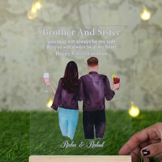 Showcase video of Custom acrylic photo frame with Richa and Rahul names, brother and sister quote for Rakhi gift