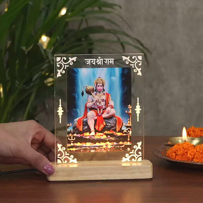 Hanuman Ji Acrylic Led Lamp - Wooden Stand-D5