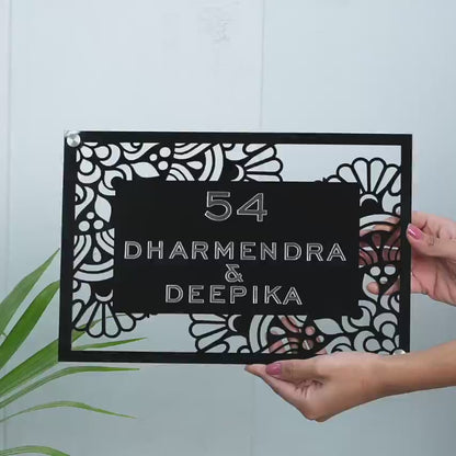 Showcase Video of Acrylic Black Floral Acrylic Premium nameplate with Custom text on the frame