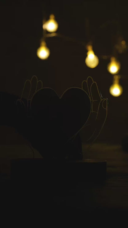 Showcase video of Love You Dad hand heart acrylic LED photo lamp with father daughter portrait