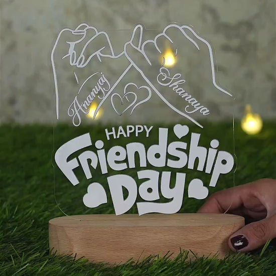 Showcase Video of Happy Friendship Day pinky promise acrylic LED lamp with custom bestie names