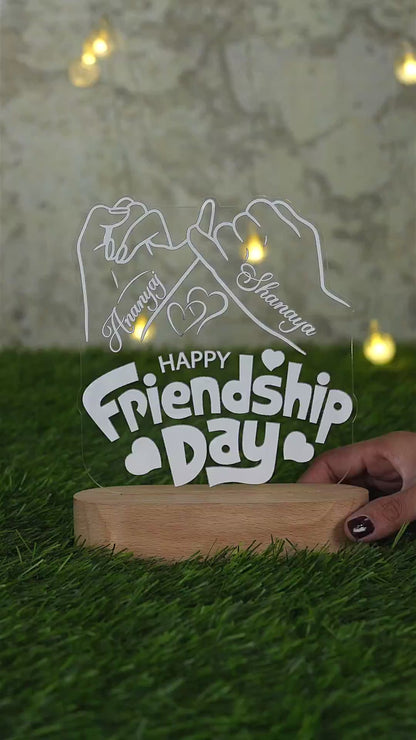 Showcase Video of Happy Friendship Day pinky promise acrylic LED lamp with custom bestie names