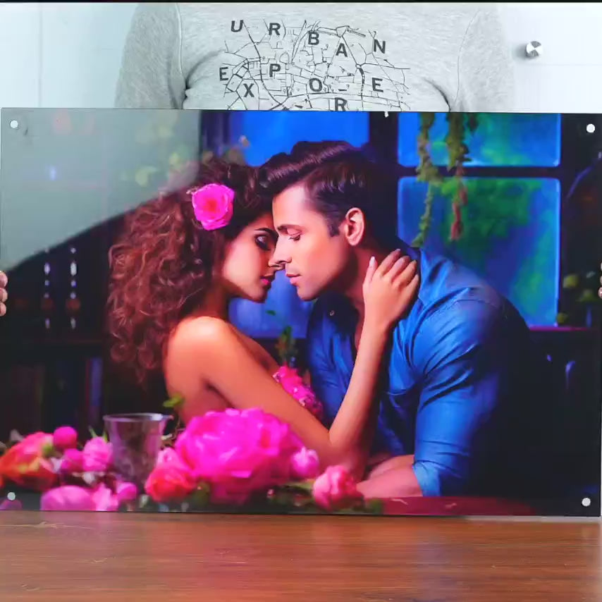 Closeup view of Landscape Acrylic Photo Frame on wall with easy Installation