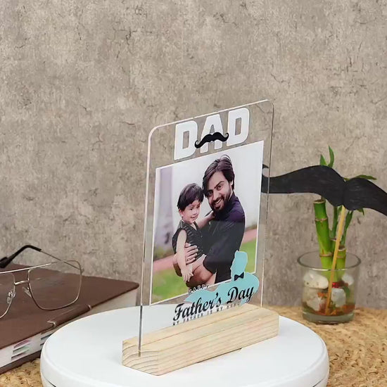 Showcase Video of Father's Day acrylic and wooden photo keepsake with a man and child