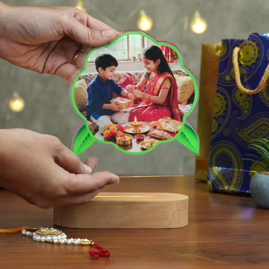 Showcase video of an acrylic photo LED lamp for Raksha Bandhan.