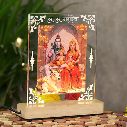 Shiv Parivar Acrylic Led Lamp - Wooden Stand-D3
