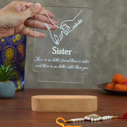 Showcase video of the pinky promise sister acrylic LED lamp for the Rakha Bandhan gift.