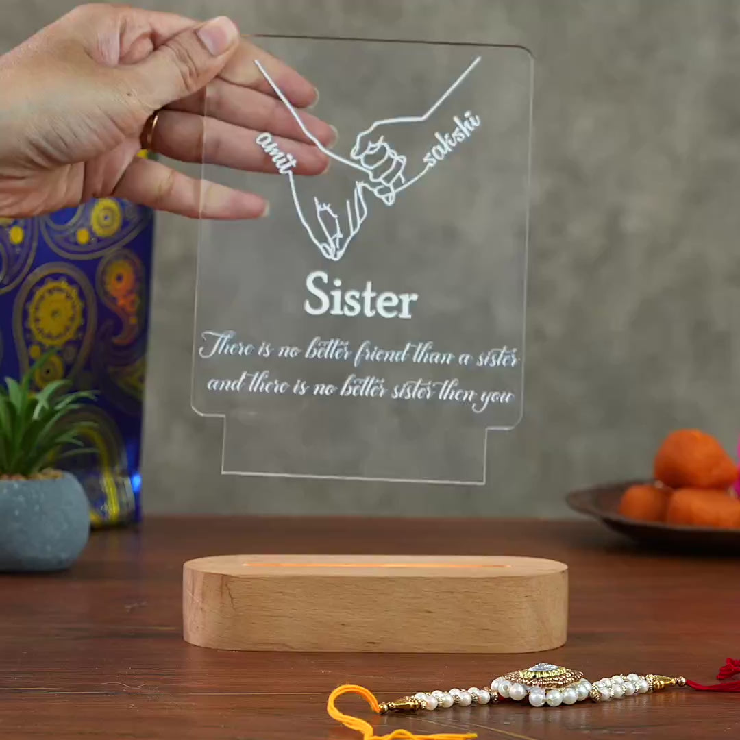 Showcase video of the pinky promise sister acrylic LED lamp for the Rakha Bandhan gift.