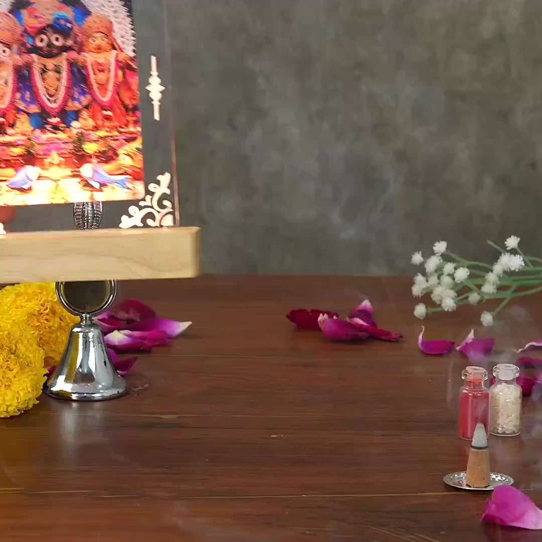 Showcase Video Of Jagannath Puri ji Acrylic LED Lamp With Wooden Base And Warm Glow for Spritual Peace